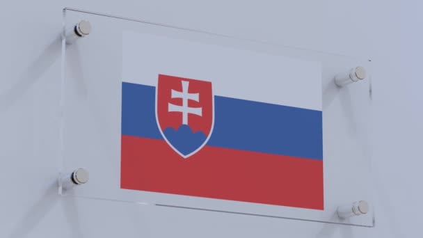 Camı Duvarı Levhası Üzerine Slovakya Bayrağı Logosu — Stok video
