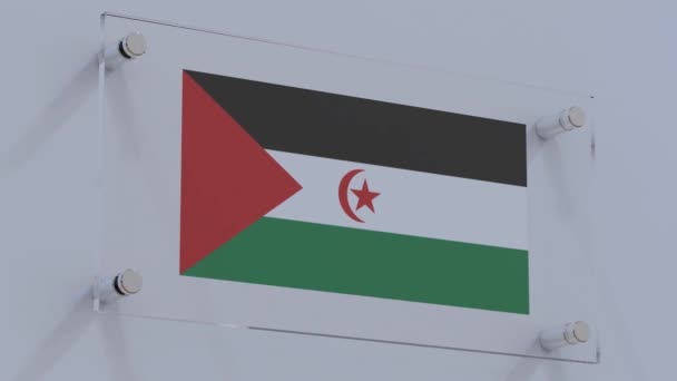 Logo Della Bandiera Dinamica Del Sahara Occidentale Sulla Parete Vetro — Video Stock