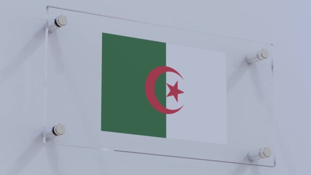 Algeriet Flagga Logotyp Tallrik Med Metalliska Accenter Väggen — Stockvideo