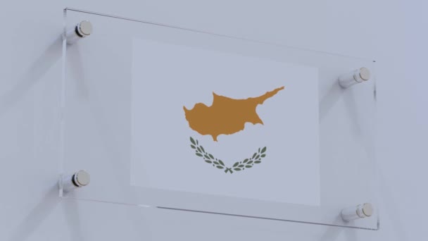 Логотип Флага Кипра Стеклянной Стене Отражением — стоковое видео