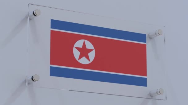 Nordkoreas Flagglogotyp Tryckt Fönsterpersienner — Stockvideo
