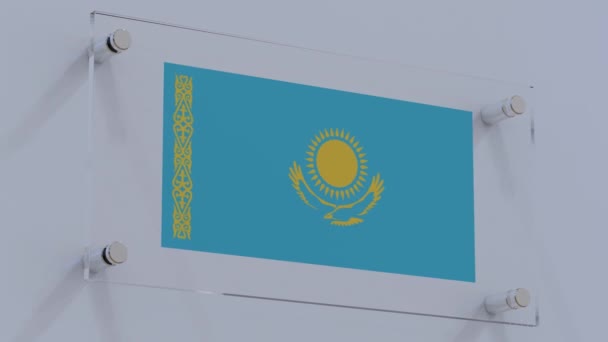 Logotipo Bandeira Cazaquistão Exibido Decalques Parede Acrílico — Vídeo de Stock