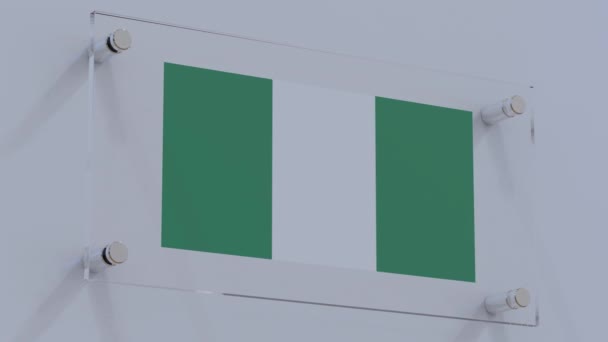 Logotipo Bandera Elegante Nigeria Pared Cristal — Vídeo de stock