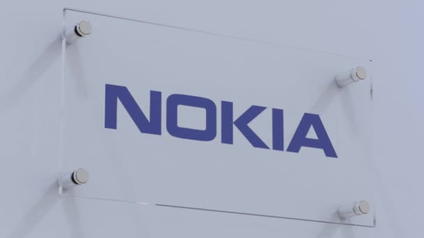 Nokia Logo Geëtst Glazen Tafelblad — Stockvideo