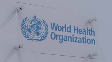 Dünya Sağlık Örgütü WHO Cam Duvar Levhasında Modern Bayrak Logosu