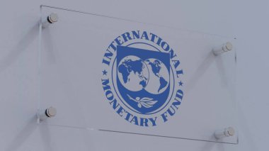 Uluslararası Para Fonu IMF Cam Duvar Levhasında Minimalist Bayrak Logosu