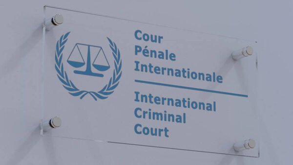International Criminal Court ICC Creative Flag Logo on Business Wall