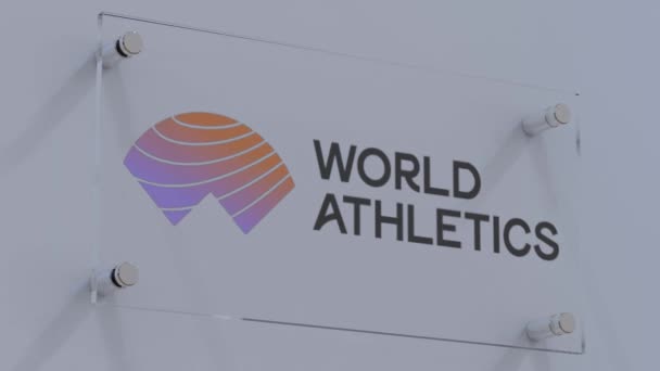 World Athletics Flag Logo Plate Met Reliëf Effect — Stockvideo