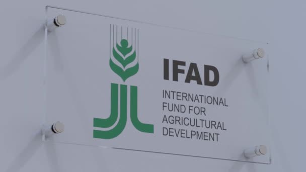 Uluslararası Tarım Geliştirme Fonu Ifad Bayrak Logosu Ofis Duvarı Duvarına — Stok video