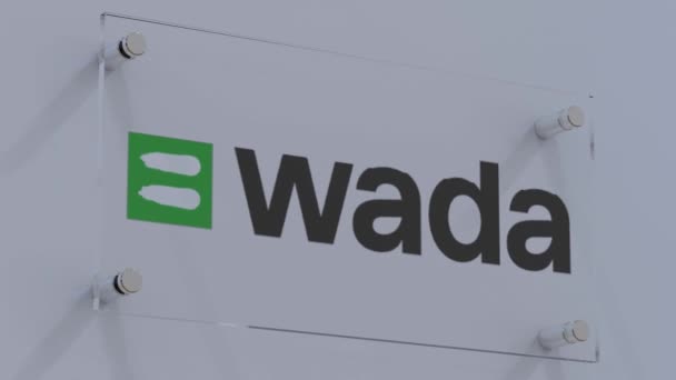 Piastra Del Logo Della Bandiera Dell Agenzia Mondiale Antidoping Wada — Video Stock