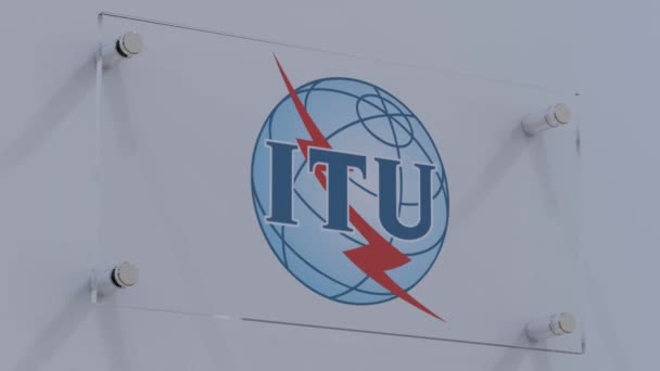 Mezinárodní Telekomunikační Unie Itu Dynamic Flag Logo Skleněné Přepážce — Stock video