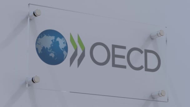 Organización Para Cooperación Desarrollo Económico Placa Logotipo Bandera Ocde Con — Vídeo de stock