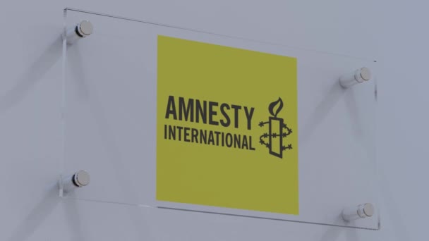 Amnesty International Dynamic Flag Logo Glazen Venster — Stockvideo