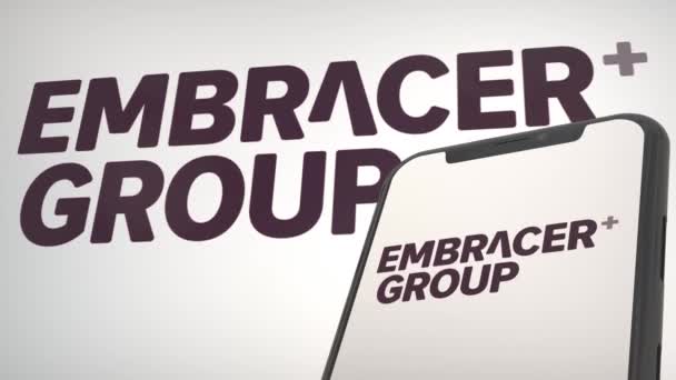 Embracer Group Redaktionelles Logo Für Die Medienberichterstattung — Stockvideo