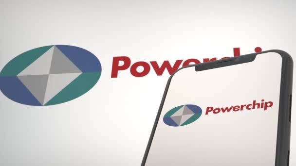 Powerchip Halvledare Tillverkning Redaktionell Logotyp För Presstäckning — Stockvideo
