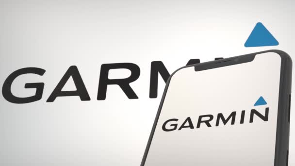 Logo Editoriale Garmin Presso Sede Stampa — Video Stock