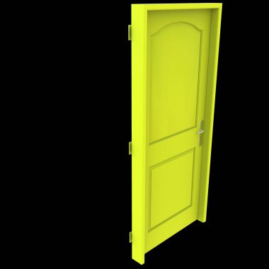 Sarı kapı Bariyersiz bir patika Boş beyaz bir tuvalde sergilenir.