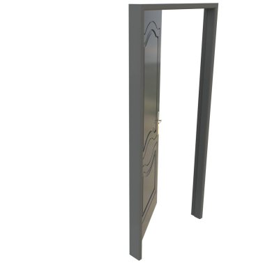 Gri kapı. Beyaz izole edilmiş bir arkaplana açılan bir erişim noktası..