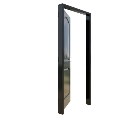 Siyah kapı. Beyaz izole bir ortamda tasvir edilen engelsiz bir geçit..