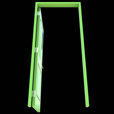 Yeşil kapı. Aydınlatılmış bir kapı. İzole edilmiş bir arkaplanda..