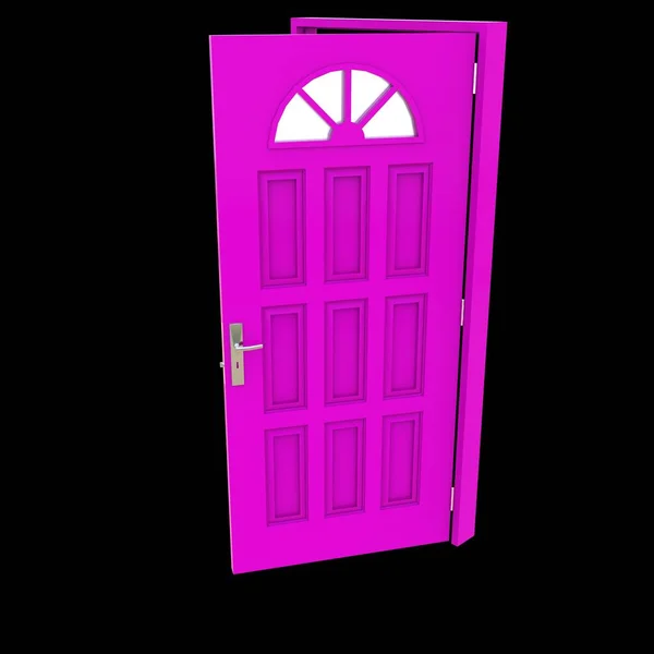 Pink door A door that has been opened within a pure white isolated environment.