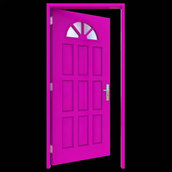 Pink door A spacious portal depicted in an isolated white setting.
