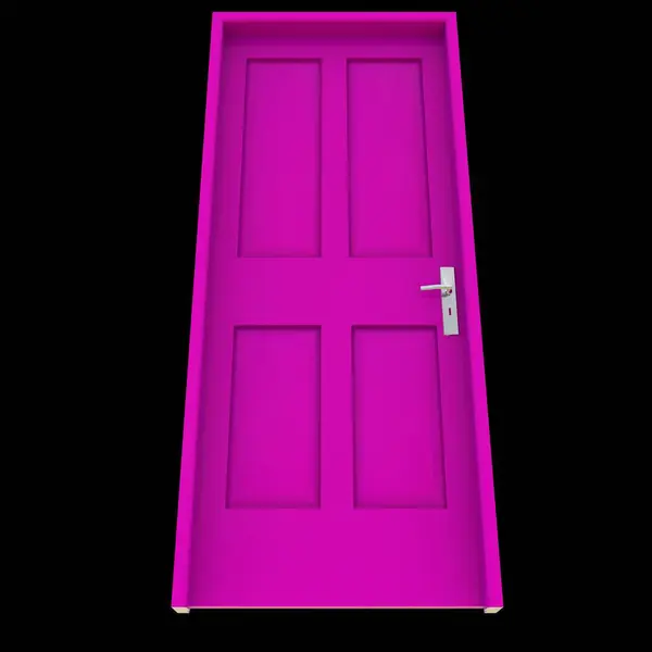 Pink door A portal designed to be welcoming positioned against a white isolated backdrop.