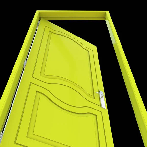 Yellow door An access point that has been opened positioned against a pure white isolation.