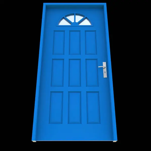 Blue door A door designed to be welcoming depicted in an isolated white environment.
