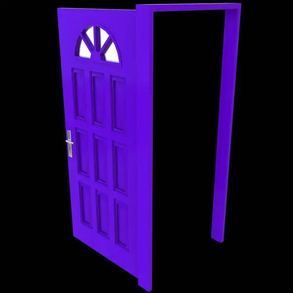 Purple door A doorway illuminated showcased in a white background isolation.