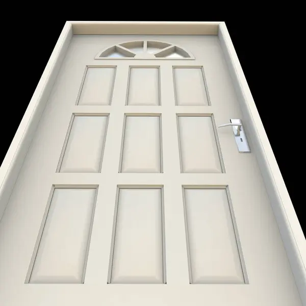 Weiße Tür Ein Beleuchteter Zugangspunkt Dargestellt Auf Einer Leeren Weißen Stockbild
