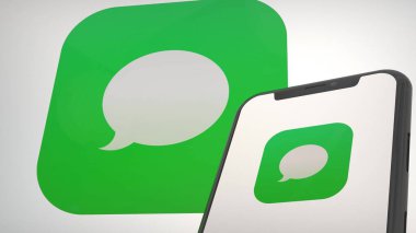 iMessage app logo in mobile display screen and background editorial clipart