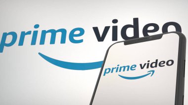 Mobil ekran ve arkaplan editoryel Amazon Prime Video uygulama logosu