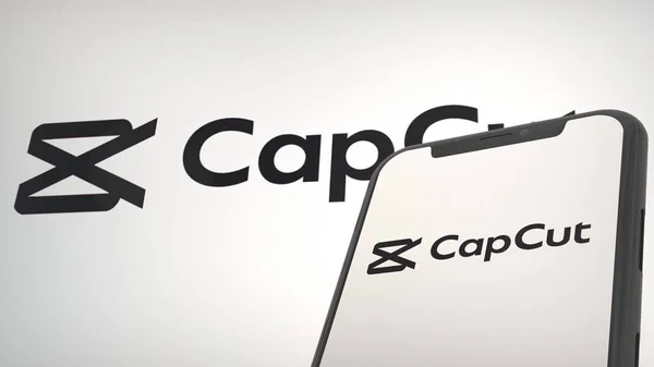 Логотип Приложения Capcut Мобильном Дисплее Фоновой Редакции Стоковое Изображение