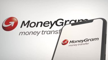 Mobil ekran ve arkaplan editoryel MoneyGram uygulama logosu