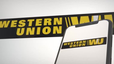 Mobil ekran ve arkaplan yayınlarında Western Union uygulama logosu