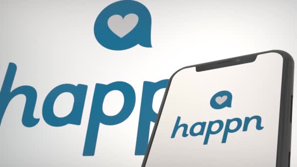 Logo Aplikace Happn Obrazovce Mobilního Displeje Pozadí — Stock video