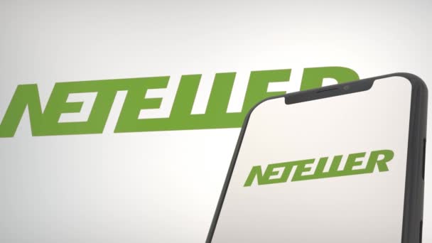 Логотип Приложения Neteller Мобильном Дисплее Фоновой Редакции — стоковое видео