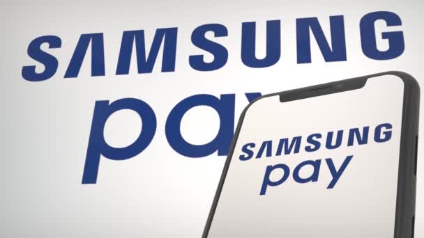 Logo Application Samsung Pay Dans Écran Affichage Mobile Éditorial Fond — Video