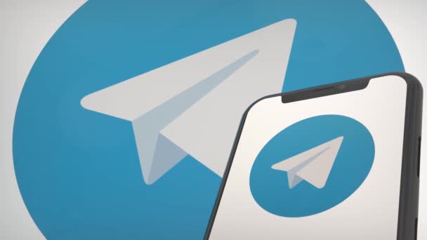 Logo Aplikacji Telegram Mobilnym Ekranie Wyświetlacza Tle Redakcji — Wideo stockowe