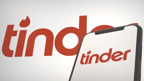Logo Aplikacji Tinder Mobilnym Ekranie Wyświetlacza Tle Redakcji — Wideo stockowe