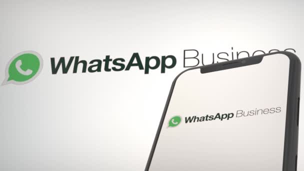 Whatsapp Business App Logotyp Mobil Skärm Och Bakgrund Redaktionell — Stockvideo
