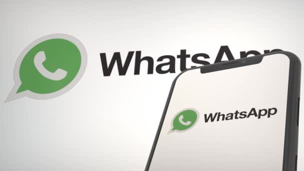 Logo Aplikacji Whatsapp Mobilnym Ekranie Wyświetlacza Edytorze Tła — Wideo stockowe