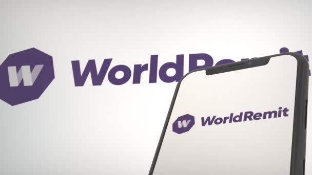 Worldremit Logo Aplikacji Mobilnym Ekranie Wyświetlacza Tła Redakcji — Wideo stockowe