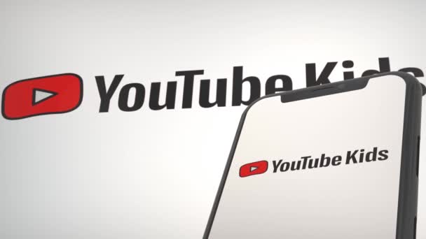 Logo Aplikacji Youtube Kids Mobilnym Ekranie Wyświetlacza Edytorze Tła — Wideo stockowe
