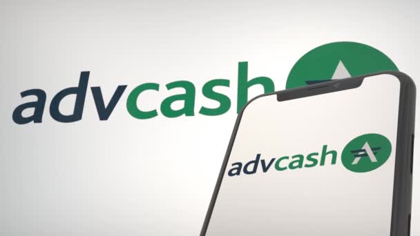 Λογότυπο Της Εφαρμογής Advcash Στην Οθόνη Προβολής Κινητών Τηλεφώνων Και — Αρχείο Βίντεο