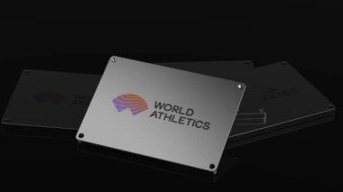Dünya Atletizm Logosu Illustratif 3D Animasyon Dünya Sınıfı Hareket Sembolü