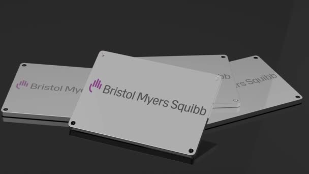 Bristol Myers Squibb标志国际3D信号移动和动画符号 — 图库视频影像