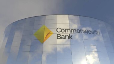 Commonwealth Bankası logosu Ünlü Cam Kule Kapitalist Gücün Büyüleyici Amblemi Kapitalist gücün amblemi olarak bilinen ünlü cam kule.