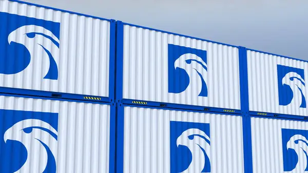Üzerinde logo ve bayrak olan ADNOC Gaz logosu metal kutuları